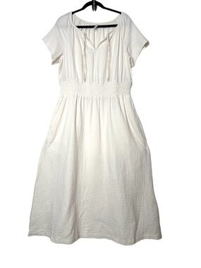 Pact Coastal Organic Cotton Midi Dress Short Sleeve Gauze Boho Goblincore Earthy